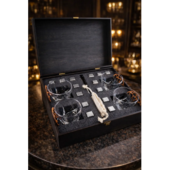 Подарунковий набір для віскі Moltis Premium — 4 склянки, металеві охолоджувальні кубики, елітний комплект у дерев’яній коробці