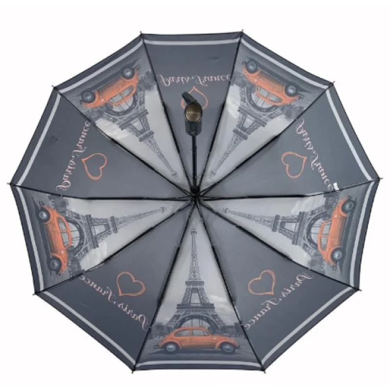 Жіноча складана парасолька-напівавтомат c принтом Ейфелевої вежі чорний, 509-2 20134