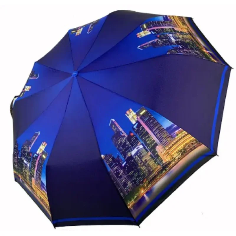 Жіноча складана парасолька-напівавтомат c принтом нічного міста синій, 509-6 20131
