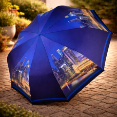 Жіноча складана парасолька-напівавтомат c принтом нічного міста синій, 509-6 20131
