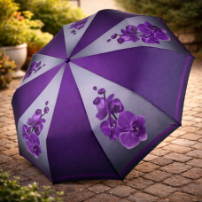 Жіноча складана парасолька-напівавтомат c принтом орхідей фіолетовий, 509-5 20135