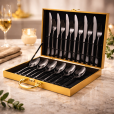 Набір столових приборів Moltis 24 предмети, Чорний, у подарунковому кейсі 10137