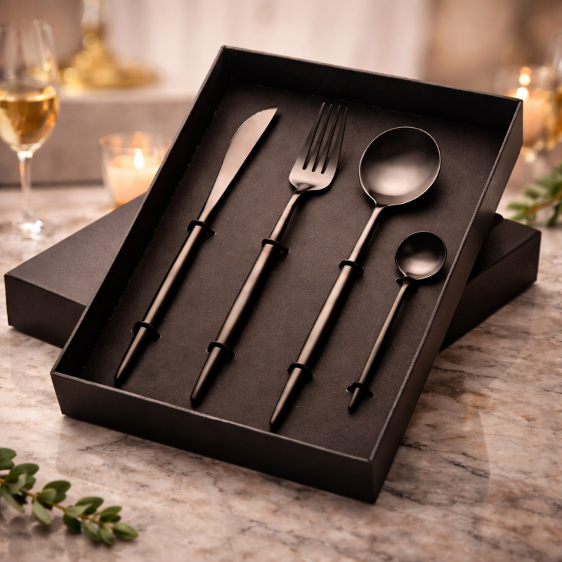 Набір столових приборів Moltis 4 предмети, Чорний, у подарунковому кейсі 10138