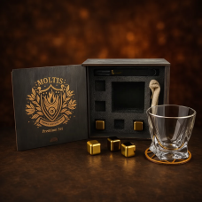 Подарунковий віскі-набір Moltis Quadro Premium з келихом, щипцями, мішечком, підставкою та 5 охолоджувальними кубиками (MR-1023)