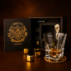 Подарунковий віскі-набір Moltis Saxum Premium з келихом, щипцями, мішечком, підставкою та 5 охолоджувальними кубиками (MR-1021)