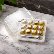 Кубики для віскі та інших напоїв Moltis 12 шт металеві Золото + щипці Whiskey Stones Gold 10057