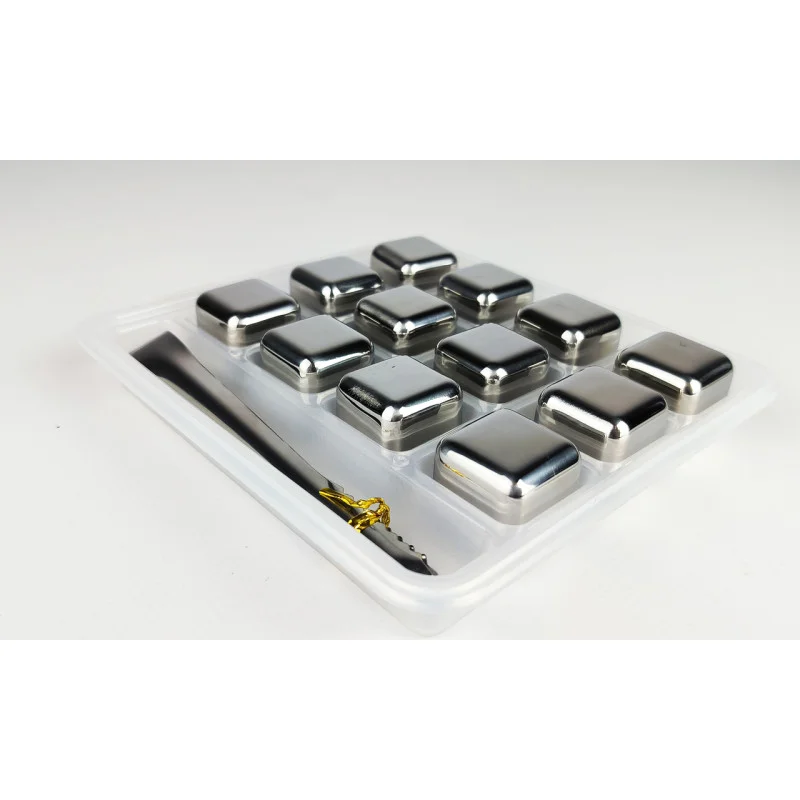 Кубики для віскі та інших напоїв Moltis 12 шт металеві Срібло + щипці Whiskey Stones Silver 10054