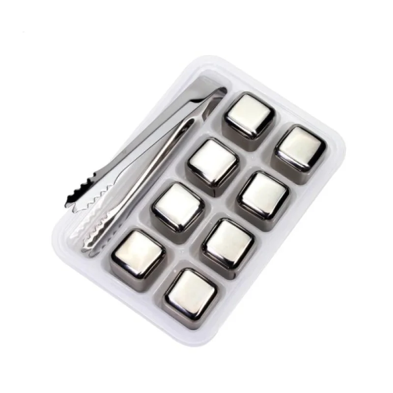 Кубики для віскі та інших напоїв Moltis 8 шт металеві Срібло + щипці Whiskey Stones Silver 10053