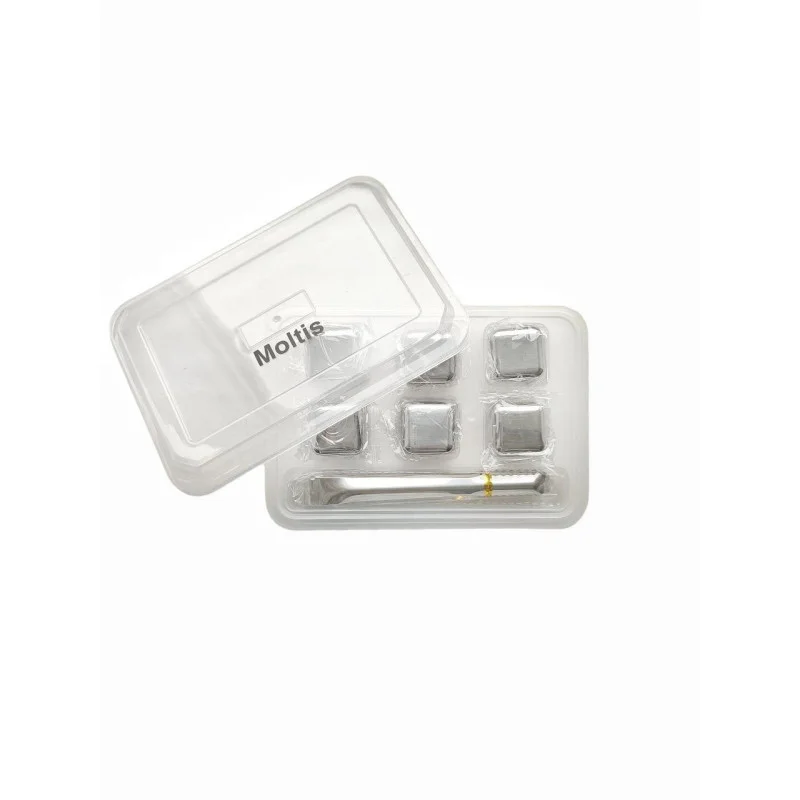 Кубики для віскі та інших напоїв Moltis 6 шт металеві Срібло + щипці Whiskey Stones Silver 10052