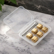 Кубики для віскі та інших напоїв Moltis 6 шт Золото + щипці Whiskey Stones Gold GK6 10055