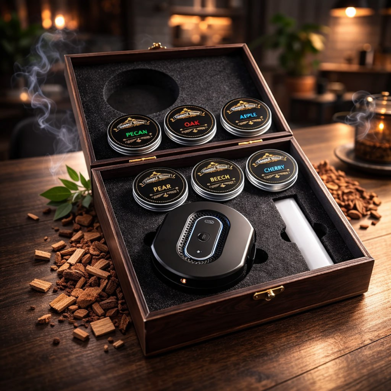 Електричний смокер для віскі Moltis — подарунковий набір для копчення віскі та коктейлів у дерев’яній коробці 10166