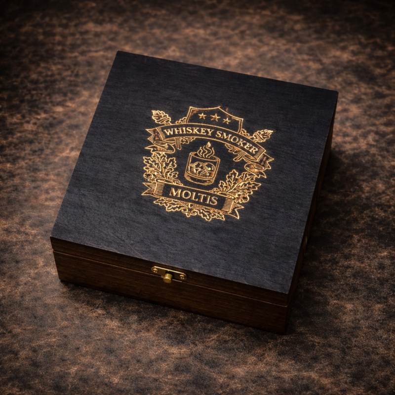 Смокер для віскі Moltis — подарунковий набір для копчення віскі та коктейлів у дерев’яній коробці