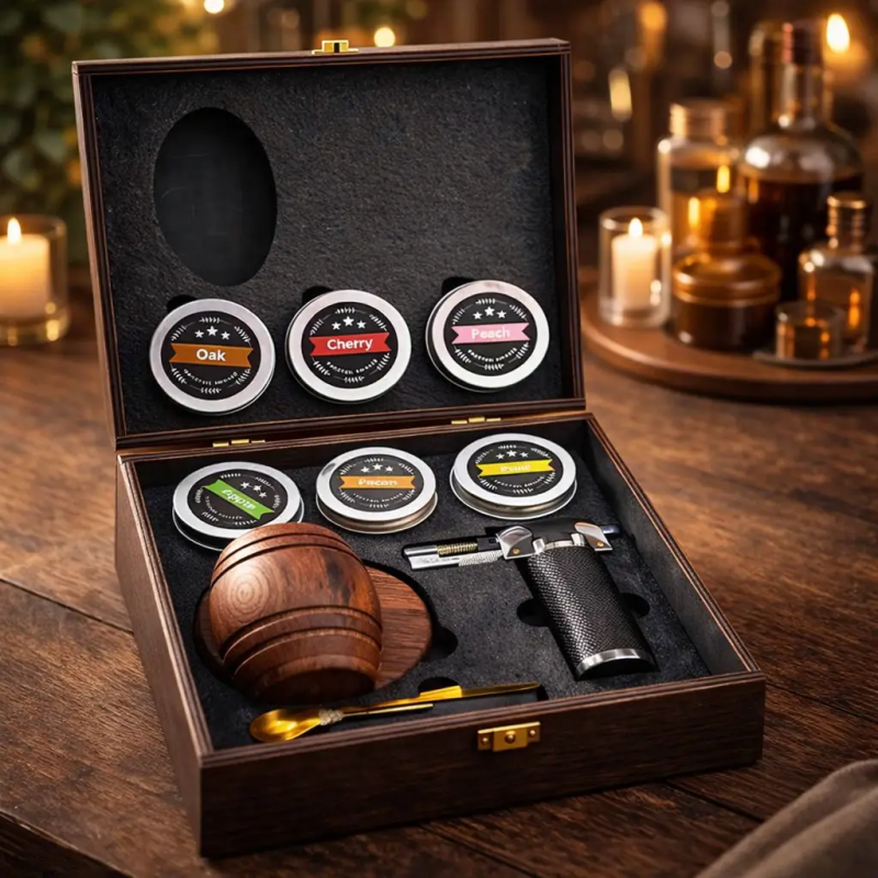 Смокер для віскі Moltis — подарунковий набір для копчення віскі та коктейлів у дерев’яній коробці