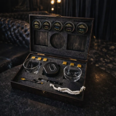 Подарунковий набір для віскі з електричним смокером Moltis — 2 келихи Quadro, металеві охолоджувальні кубики та набір тріски