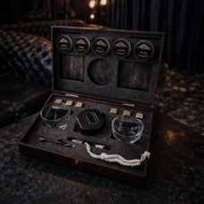 Подарунковий набір для віскі з електричним смокером Moltis — 2 келихи Quadro, металеві охолоджувальні кубики та набір тріски