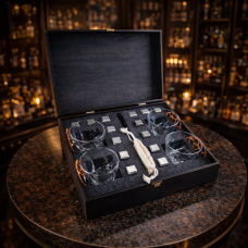 Подарунковий набір для віскі Moltis Premium — 4 склянки, металеві охолоджувальні кубики, елітний комплект у дерев’яній коробці