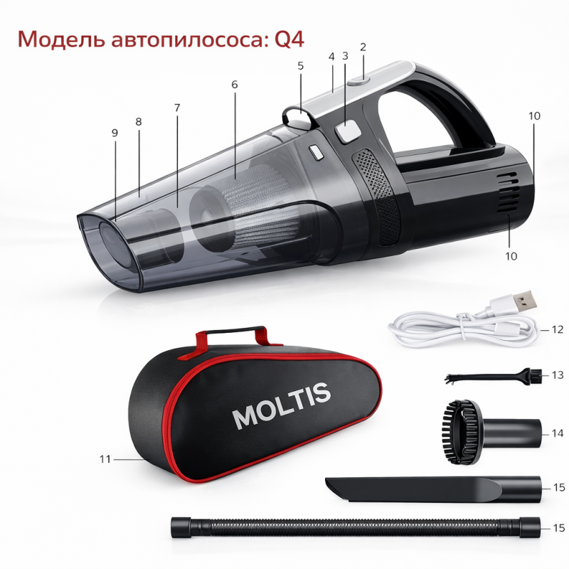 Автомобільний пилосос Moltis Q4 120W бездротовий з турбо 10003