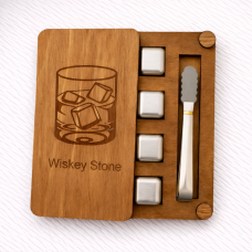 Подарунковий набір для віскі Moltis Relax – 4 срібні металеві кубики в дерев’яній коробці (WS-10701)