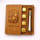 Подарунковий набір для віскі Moltis Relax – 4 золоті металеві кубики в дерев’яній коробці (WS-10702)