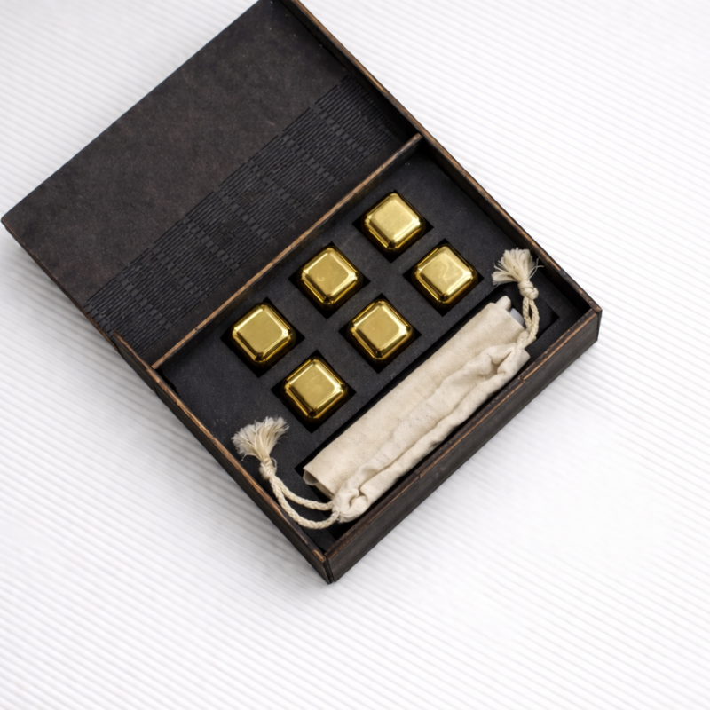 Кубики для віскі Moltis Relax Whiskey Stones Original Wood 6 шт з металу у золотом цвете (без гравировки) MBG - 10512