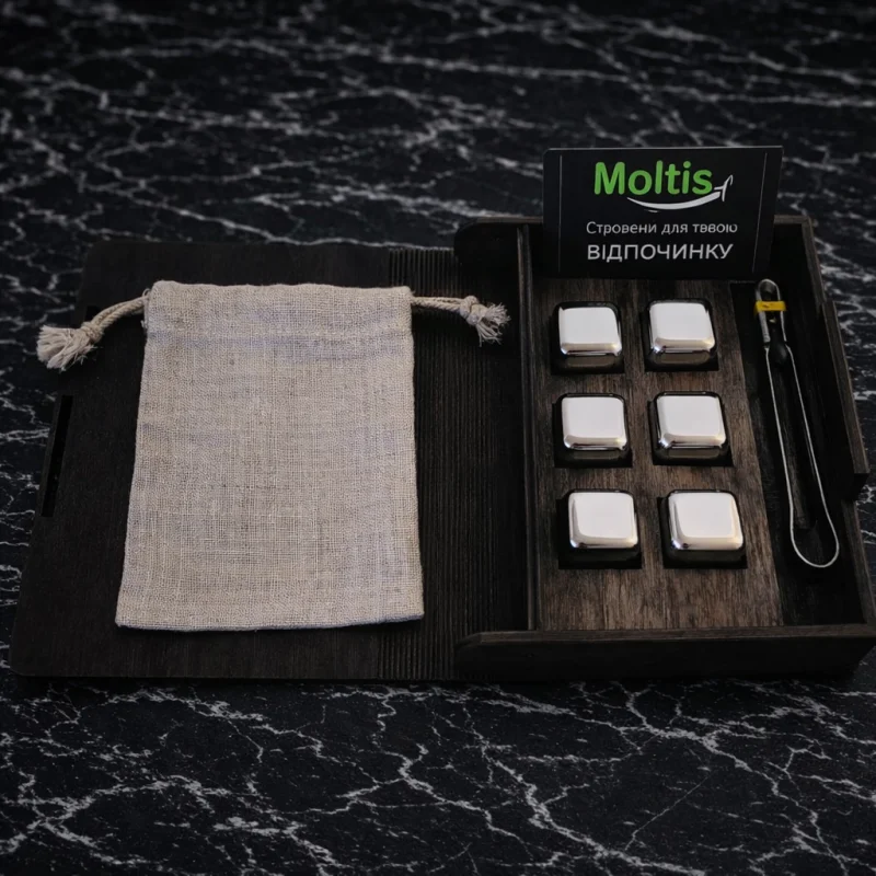 Кубики для віскі Moltis Relax Whiskey Stones Original Wood 6 шт з металу у серебряном цвете MBS - 10500