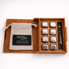 Кубики для віскі Moltis Relax Whiskey Stones Original Wood 8 шт з металу у серебряном цвете (без гравировки) MBS - 10506