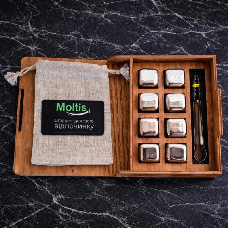 Кубики для віскі Moltis Relax Whiskey Stones Original Wood 8 шт з металу у срібному кольорі MBS-10503