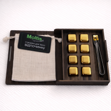 Кубики для віскі Moltis Relax Whiskey Stones Original Wood 8 шт з металу у золотом цвете (без гравировки) MBG - 10514