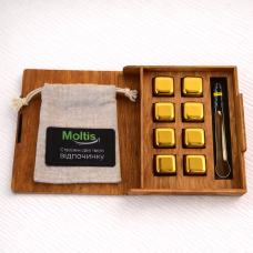 Кубики для віскі Moltis Relax Whiskey Stones Original Wood 8 шт з металу у золотом цвете (без гравировки) MBG - 10515