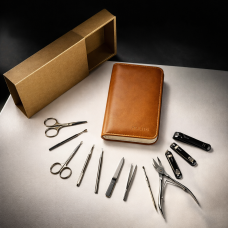 Манікюрний набір Moltis Maxi Braun PRO_12 предметів стильний Lux в чохлі з екошкіри