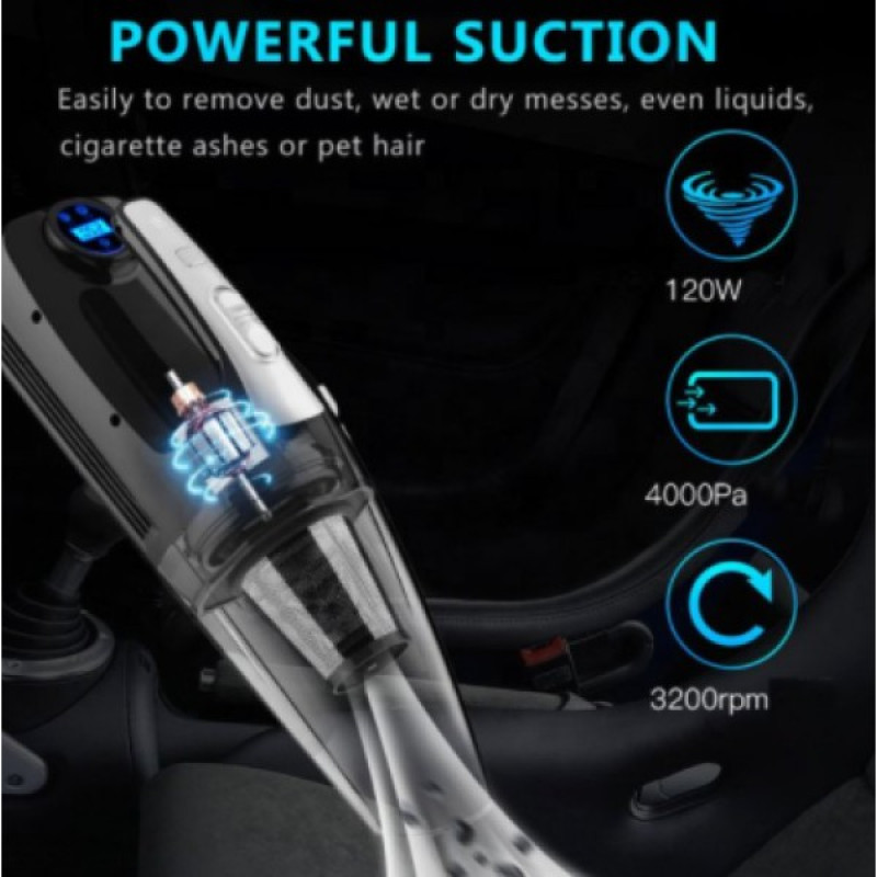 Пилосос автомобільний дротовий Moltis G4 120Вт Black потужний, з HEPA-фільтром, для сухого і вологого прибирання