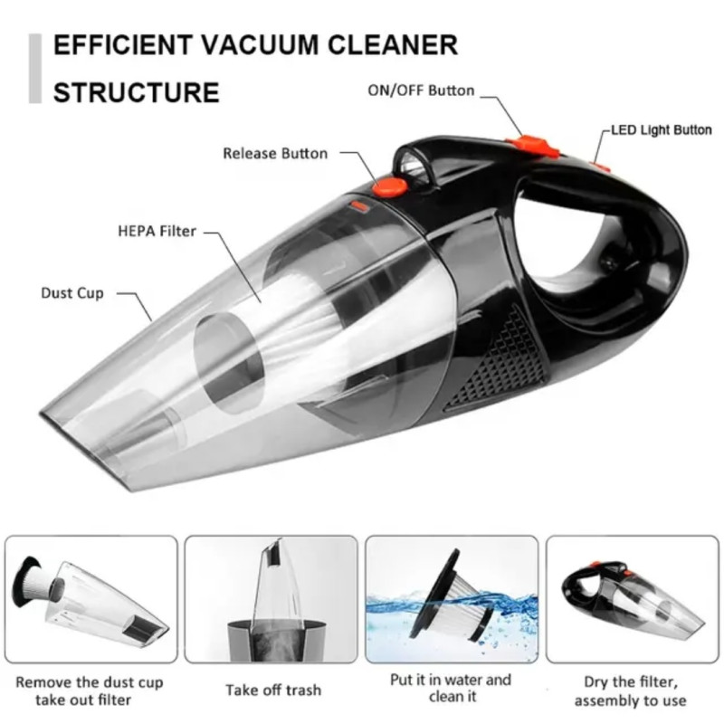 Пилосос автомобільний дротовий Moltis N7 120 Вт від прикурювача Black/Red