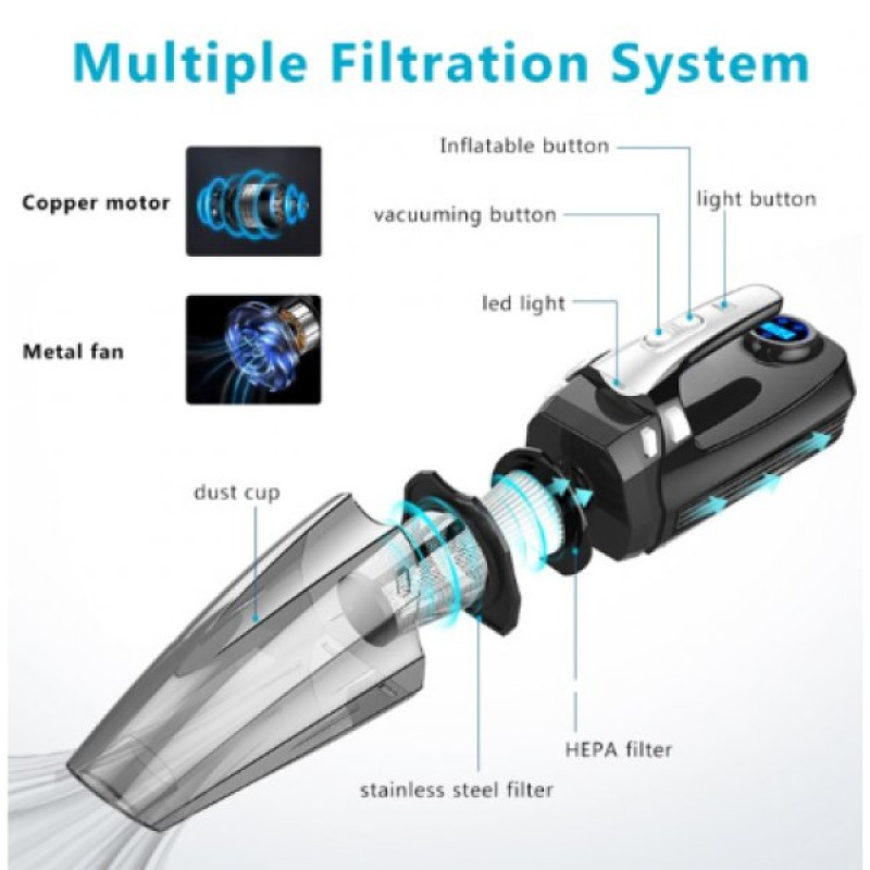 Пилосос автомобільний бездротовий Moltis G4 А 120Вт ручний, з компресором та HEPA-фільтром