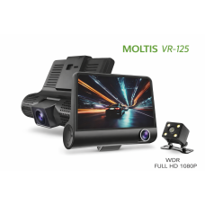 Відеореєстратор Moltis VR-125 з трьома камерами, HD 720p, салон + задня камера, 30 fps, USB