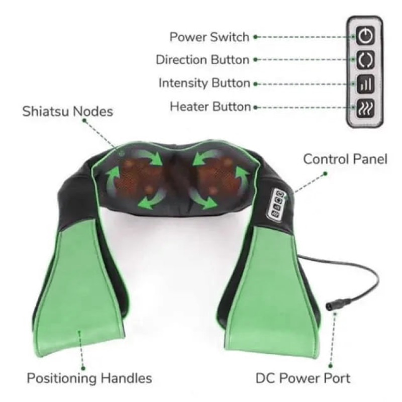 Масажер роликовий Moltis з функцією масажу Shiatsu (Чорний/Зелений) Relax also Today