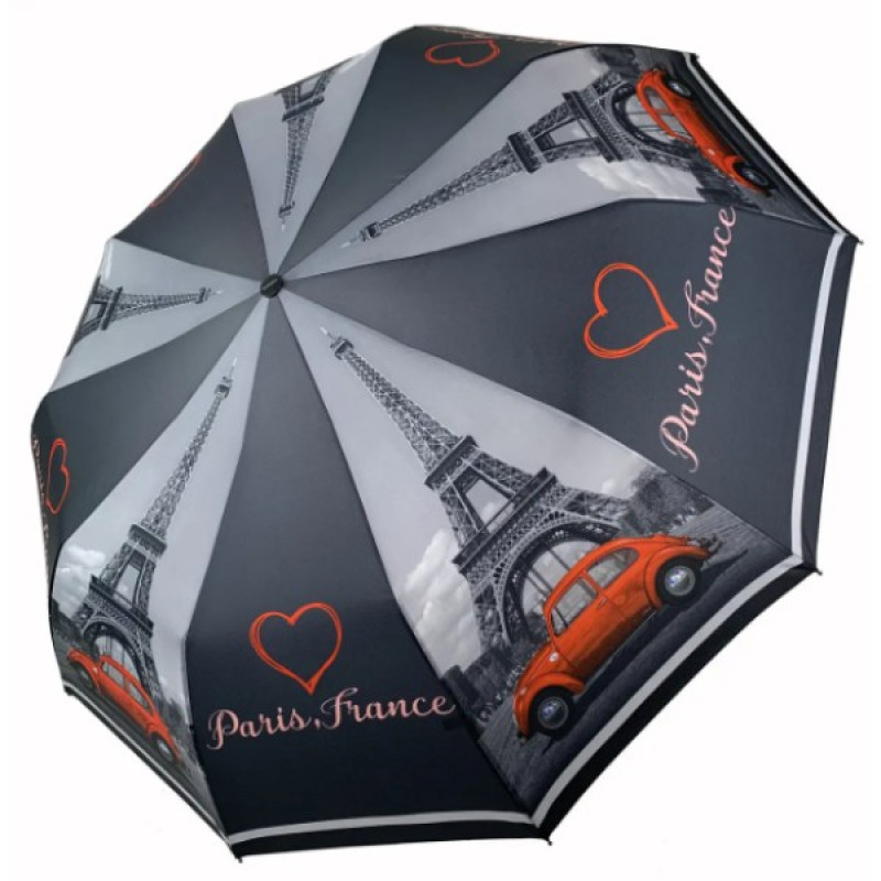 Жіноча складана парасолька-напівавтомат c принтом Ейфелевої вежі чорний, 509-2