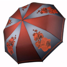 Жіноча складана парасолька-напівавтомат c принтом орхідей бордовий, 509-1