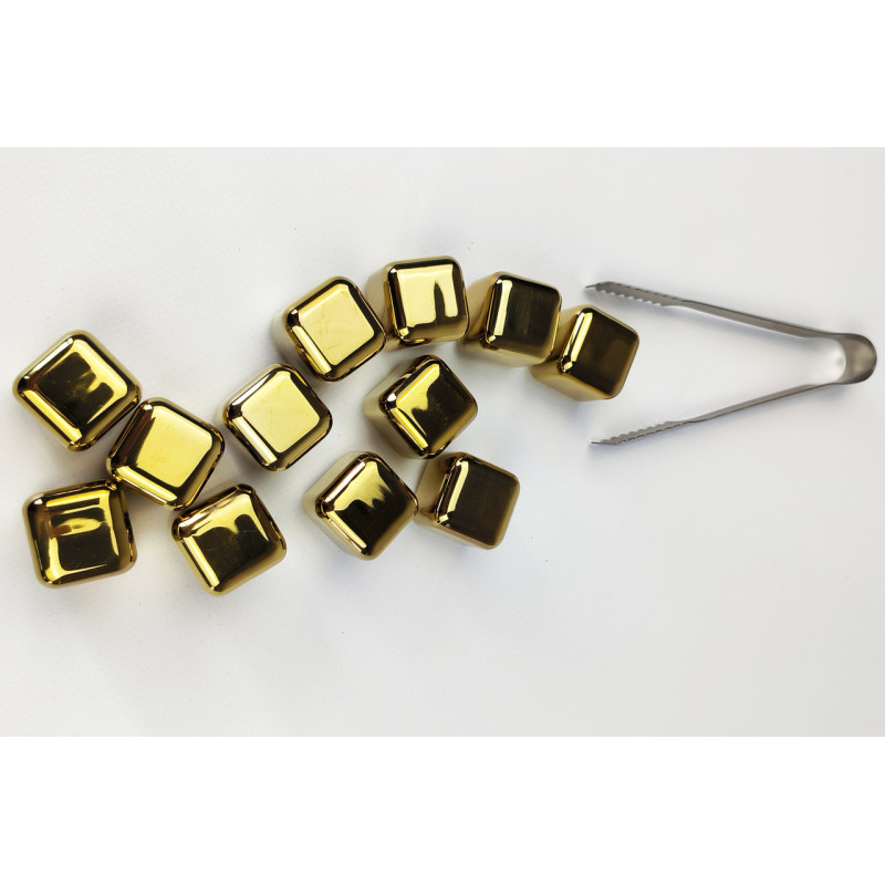 Кубики для віскі та інших напоїв Moltis 6 шт Золото + щипці Whiskey Stones Gold GK6
