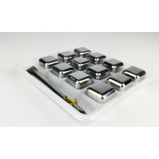 Кубики для віскі та інших напоїв Moltis 12 шт металеві Срібло + щипці Whiskey Stones Silver