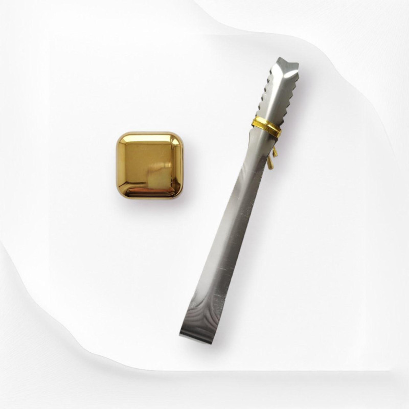 Кубики для віскі та інших напоїв Moltis 12 шт металеві Золото + щипці Whiskey Stones Gold
