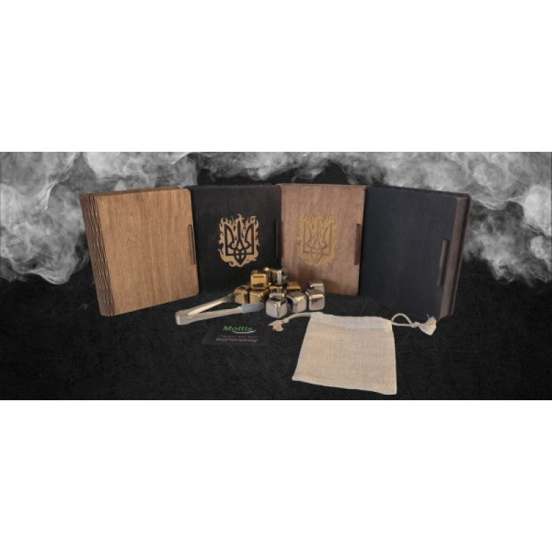 Кубики для віскі Moltis Relax Whiskey Stones Original Wood 6 шт з металу у золотом цвете (без гравировки) MBG - 10512