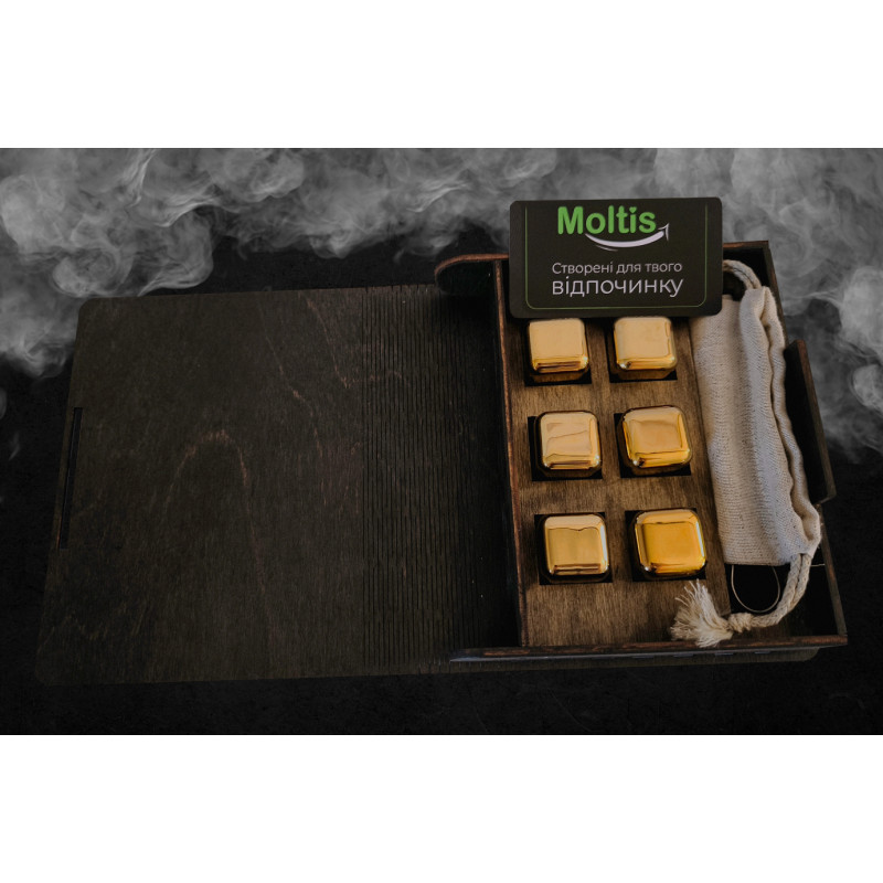 Кубики для віскі Moltis Relax Whiskey Stones Original Wood 6 шт з металу у золотому кольорі MBG - 10508