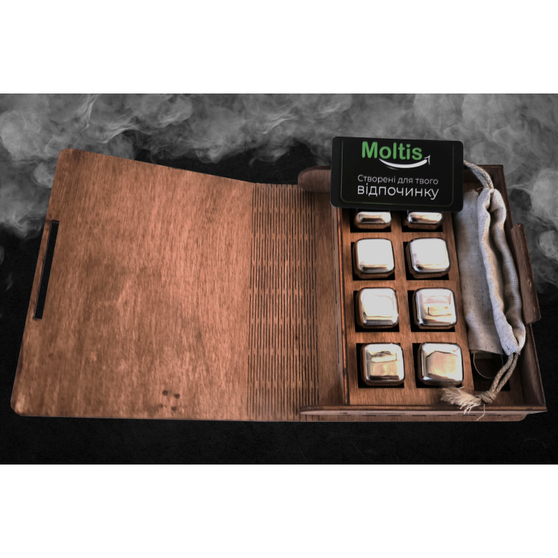 Кубики для віскі Moltis Relax Whiskey Stones Original Wood 8 шт з металу у срібному кольорі MBS-10503