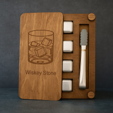 Подарунковий набір для віскі Moltis Relax – 4 срібні металеві кубики в дерев’яній коробці (WS-10701)