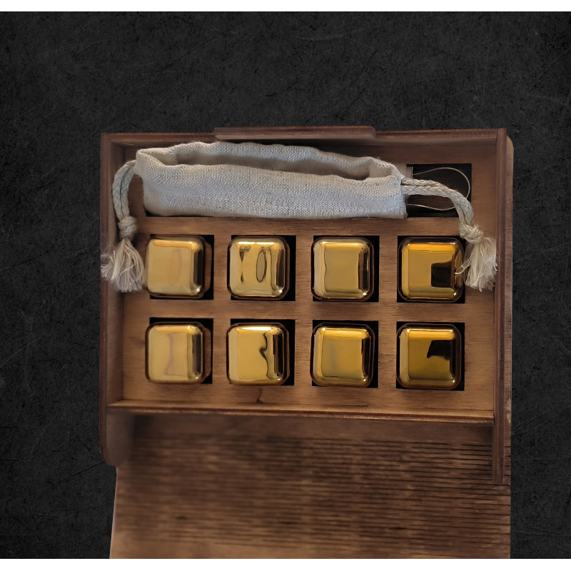 Кубики для віскі Moltis Relax Whiskey Stones Original Wood 8 шт з металу у золотому кольорі MBG - 10511