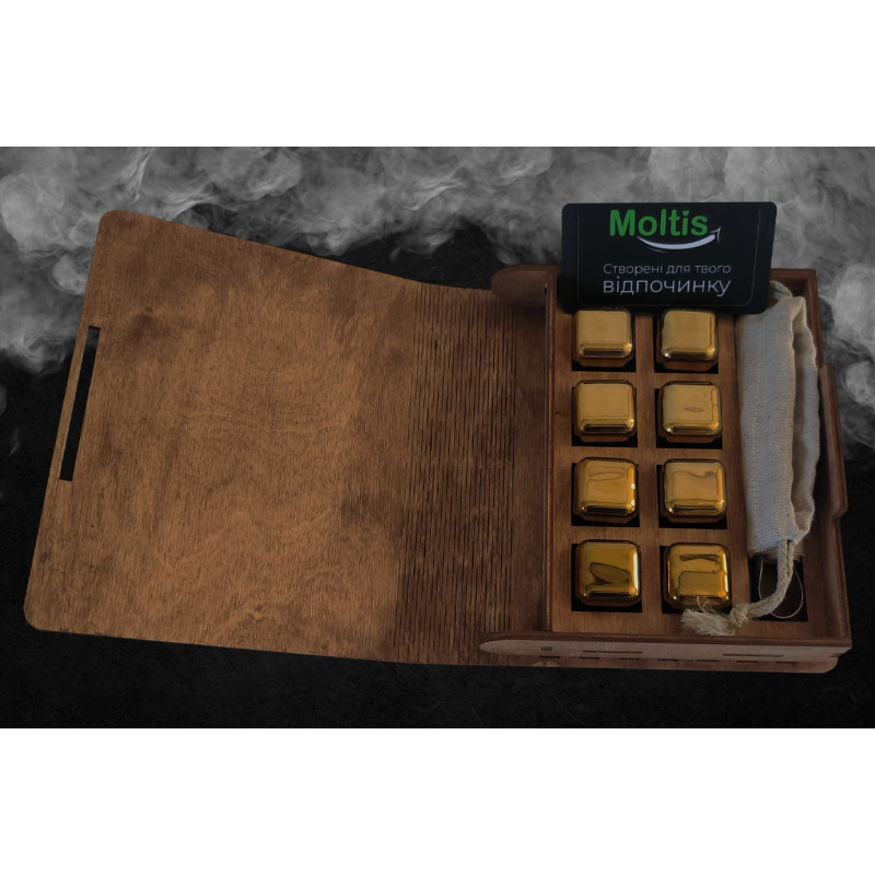Кубики для віскі Moltis Relax Whiskey Stones Original Wood 8 шт з металу у золотому кольорі MBG - 10511