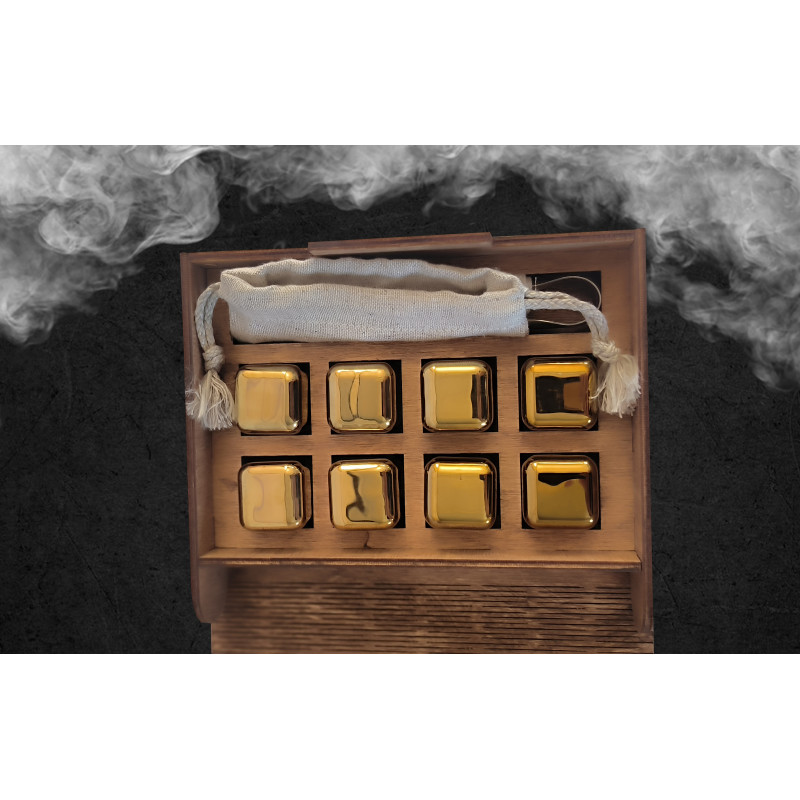 Кубики для віскі Moltis Relax Whiskey Stones Original Wood 8 шт з металу у золотом цвете (без гравировки) MBG - 10515