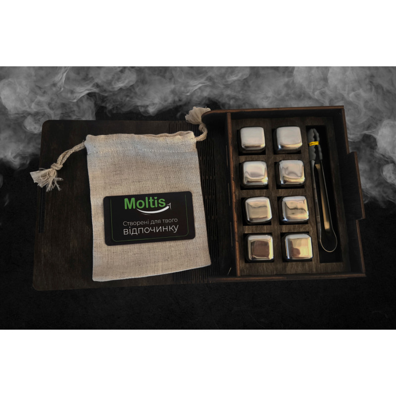 Кубики для віскі Moltis Relax Whiskey Stones Original Wood 8 шт з металу у серебряном цвете (без гравировки) MBS - 10507