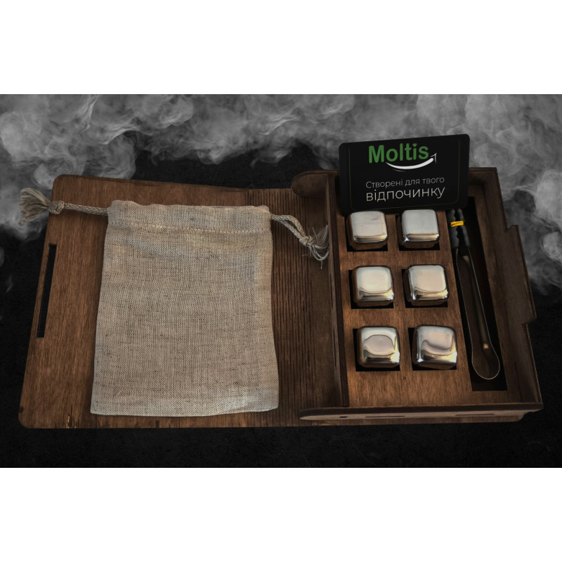 Кубики для віскі Moltis Relax Whiskey Stones Original Wood 6 шт з металу у серебряном цвете MBS - 10501