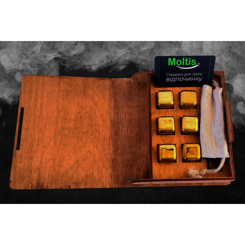 Кубики для віскі Moltis Relax Whiskey Stones Original Wood 6 шт з металу у золотому кольорі MBG - 10509